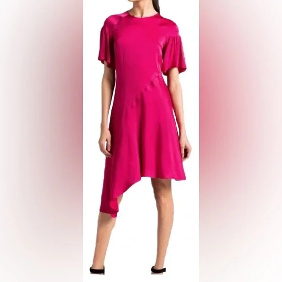 A.L.C. | Dresses | Alc Satin Pink Short Sleeves Asymmetrical Dress 8 |  Poshmark